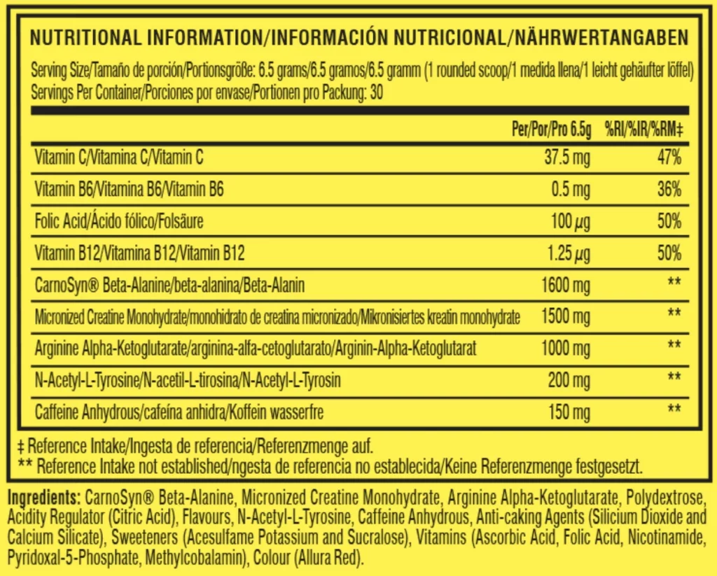 Booster C4 original - pre-workout-cellucor-195g - Valeurs Nutrionnelles