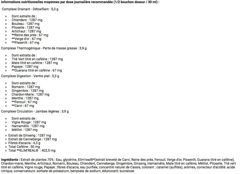 Drainaxyl 500 STC NUTRITION - Ofyz Valeurs nutritionnelles